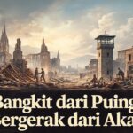 “Bangkit dari Puing, Bergerak dari Akar” yang menampilkan siluet reruntuhan Berlin, akar-akar yang tumbuh dari bawah, dan simbol kebangkitan lokal Indonesia.