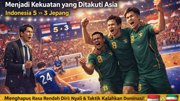 Ilustrasi kemenangan Timnas Futsal Indonesia 5–3 atas Jepang di Indonesia Arena.