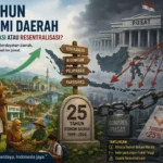 Refleksi 25 tahun otonomi daerah di Indonesia. Mengulas tantangan desentralisasi, ketergantungan fiskal, dan gejala resentralisasi menuju revisi UU Pemerintahan Daerah.