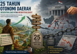 Refleksi 25 tahun otonomi daerah di Indonesia. Mengulas tantangan desentralisasi, ketergantungan fiskal, dan gejala resentralisasi menuju revisi UU Pemerintahan Daerah.